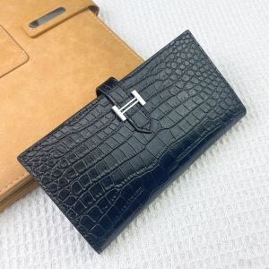 Hermes Bearn Wallet Alligator Leather Palladium Hardware In Black