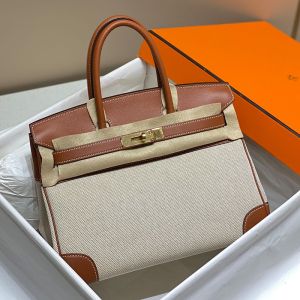 Hermes Birkin Bag Canvas Gold Hardware In Brown