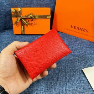 Hermes Calvi Card Holder Epsom Leather Gold Hardware In Red