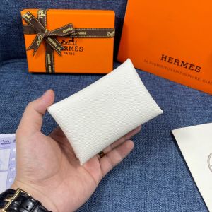 Hermes Calvi Card Holder Epsom Leather Gold Hardware In White