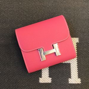 Hermes Constance Compact Wallet Epsom Leather Palladium Hardware In Rose