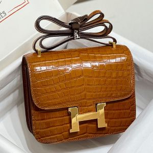 Hermes Constance Bag Alligator Leather Gold Hardware In Brown