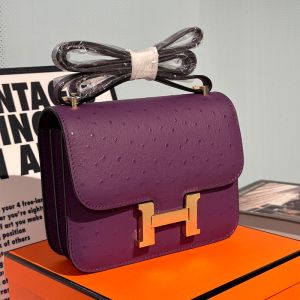 Hermes Constance Bag Ostrich Leather Gold Hardware In Purple