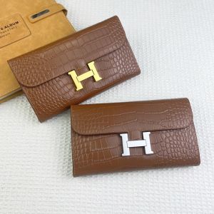 Hermes Constance Wallet Alligator Leather In Brown