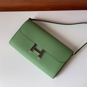 Hermes Constance To Go Wallet Epsom Leather Gold/Palladium Hardware In Mint Green