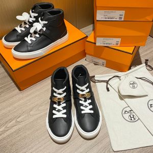 Hermes Daydream High-Top Sneakers Unisex Calfskin In Black/Gold