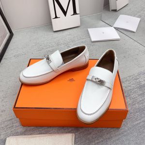 Hermes Destin Loafers Women Goatskin with Kelly Buckle In White