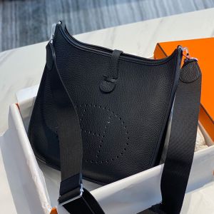 Hermes Evelyne Bag Clemence Leather Palladium Hardware In Black