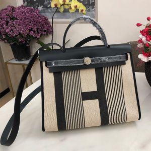 Hermes Herbag Bag H Canvas Palladium Hardware In Black