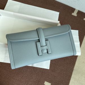 Hermes Jige Elan Clutch Epsom Leather In Sky Blue