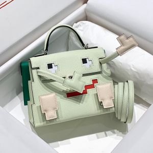 Hermes Kelly Doll Picto Bag Epsom Leather Palladium Hardware In Mint Green