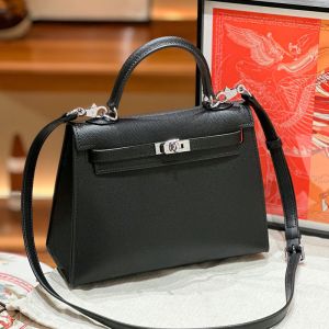 Hermes Kelly Bag Epsom Leather Palladium Hardware In Black