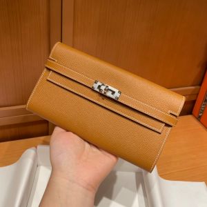 Hermes Kelly Wallet Epsom Leather Palladium Hardware In Brown