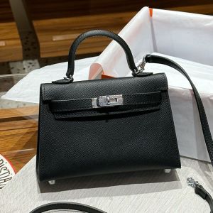 Hermes Mini Kelly II Bag Epsom Leather Palladium Hardware In Black