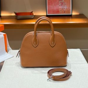 Hermes Mini Bolide Bag Chevre Leather Palladium Hardware In Brown