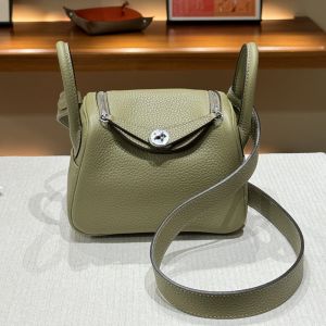 Hermes Mini Lindy Bag Togo Leather Palladium Hardware In Olive