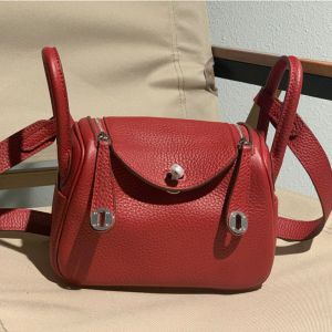 Hermes Mini Lindy Bag Togo Leather Palladium Hardware In Red