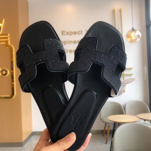 Hermes Oran Slides Women Glitter Leather In Black