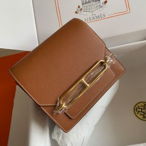 Hermes Roulis Bag Calfskin Leather Gold Hardware In Brown