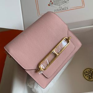 Hermes Roulis Bag Calfskin Leather Gold Hardware In Pink