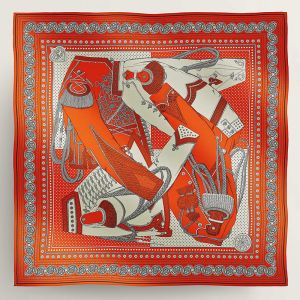 Hermes Zouaves Et Dragons Bandana Shawl 140 In Orange