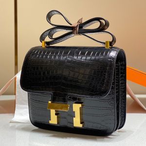 Hermes Constance Bag Alligator Leather Gold Hardware In Black