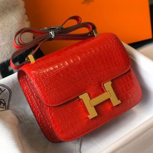 Hermes Constance Bag Alligator Leather Gold Hardware In Red