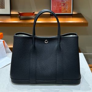 Hermes Garden Party Bag Togo Leather Palladium Hardware In Black