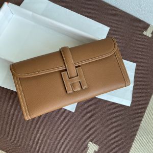 Hermes Jige Elan Clutch Epsom Leather In Brown