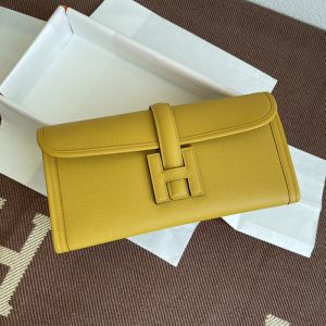 Hermes Jige Elan Clutch Epsom Leather In Yellow