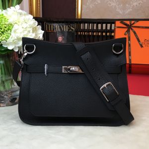 Hermes Jypsiere Bag Clemence Leather Palladium Hardware In Black