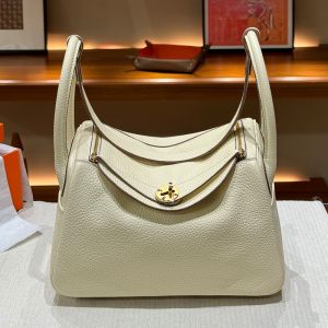 Hermes Lindy Bag Clemence Leather Gold Hardware In Teal