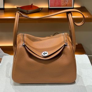 Hermes Lindy Bag Clemence Leather Palladium Hardware In Brown