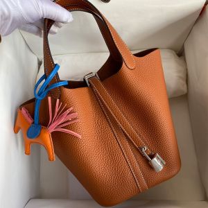 Hermes Picotin Lock Bag Clemence Leather Gold/Palladium Hardware In Brown