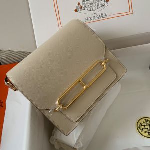 Hermes Roulis Bag Calfskin Leather Gold Hardware In Apricot