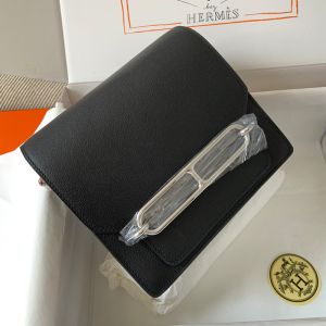 Hermes Roulis Bag Calfskin Leather Palladium Hardware In Black