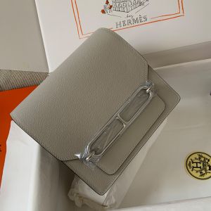 Hermes Roulis Bag Calfskin Leather Palladium Hardware In Grey