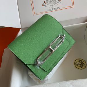 Hermes Roulis Bag Calfskin Leather Palladium Hardware In Mint Green