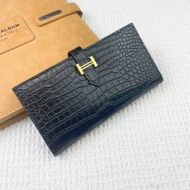 Hermes Bearn Wallet Alligator Leather Gold Hardware In Black