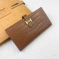 Hermes Bearn Wallet Alligator Leather Gold Hardware In Brown