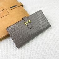 Hermes Bearn Wallet Alligator Leather Gold Hardware In Grey