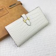 Hermes Bearn Wallet Alligator Leather Gold Hardware In White