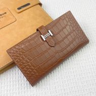 Hermes Bearn Wallet Alligator Leather Palladium Hardware In Brown