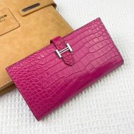 Hermes Bearn Wallet Alligator Leather Palladium Hardware In Rose