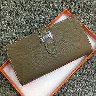 Hermes Bearn Wallet Togo Leather Palladium Hardware In Military Green