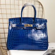 Hermes Birkin Bag Alligator Leather Gold Hardware In Blue