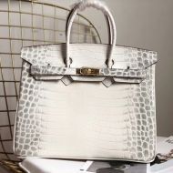 Hermes Birkin Bag Alligator Leather Gold Hardware In White