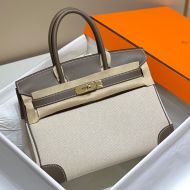 Hermes Birkin Bag Canvas Gold Hardware In Grey