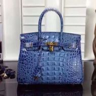 Hermes Birkin Bag Crocodile Leather Gold Hardware In Blue