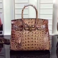 Hermes Birkin Bag Crocodile Leather Gold Hardware In Brown